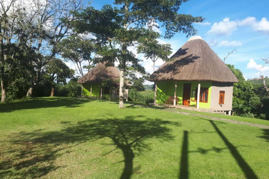 Grass thashed cottages - lake Nkuruba nature reserve