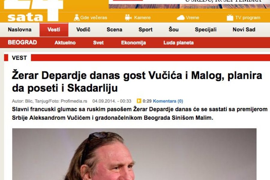 Gérard Depardieu en visite éclair d’une journée à Belgrade.