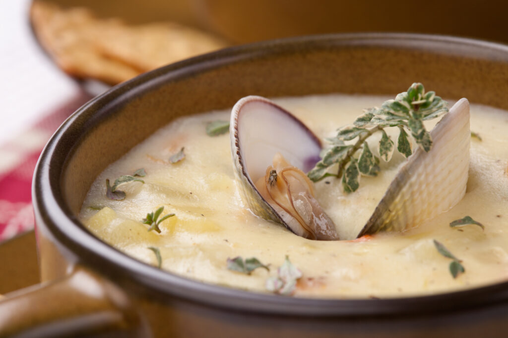 Le clam chowder, une soupe de palourdes préparées avec de la crème