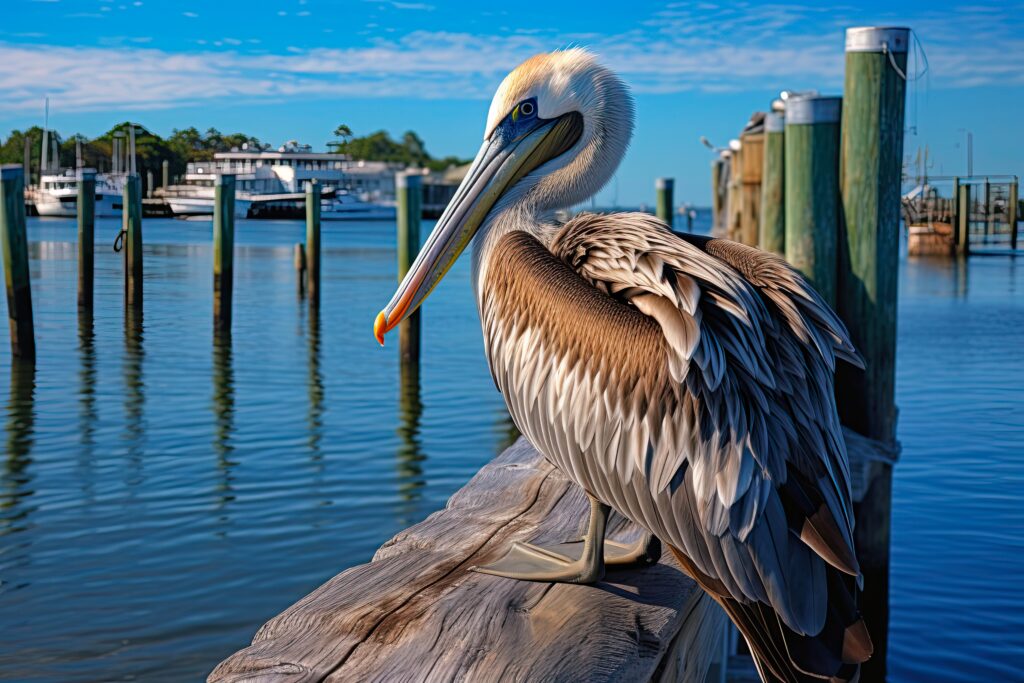 Pelican on Waterfront Dock, Cedar Key, Florida