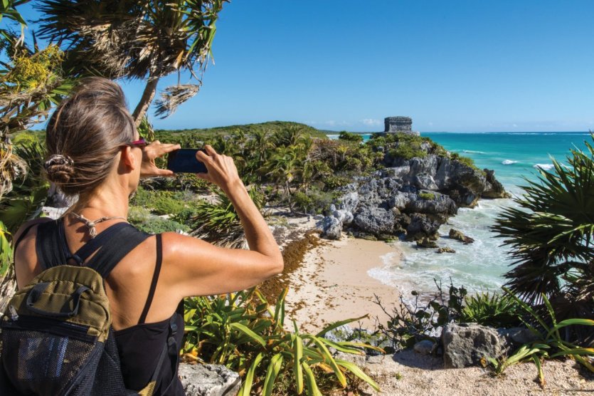 Tulum Beach And Sunbathing In The Caribbean Of Mexico Tulum