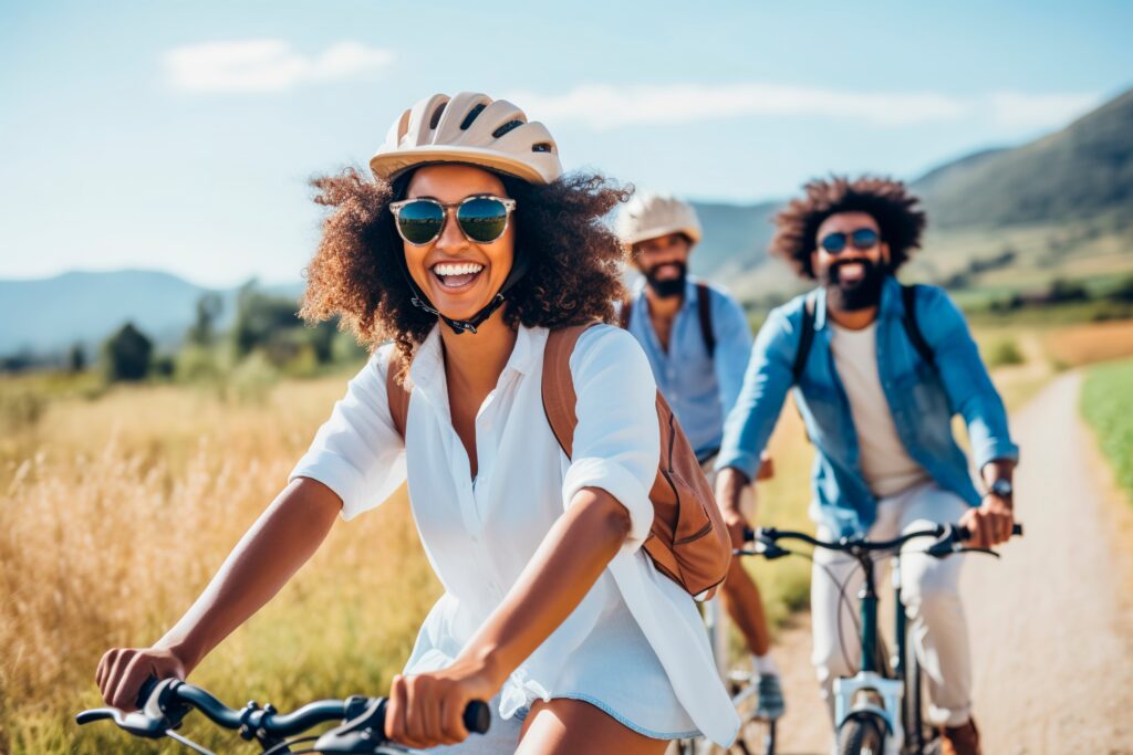 Groupe d'amis à vélo