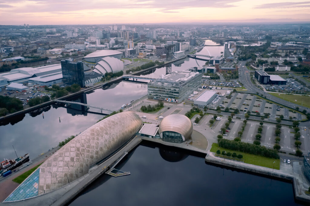 Vue sur le Glasgow Science Centre