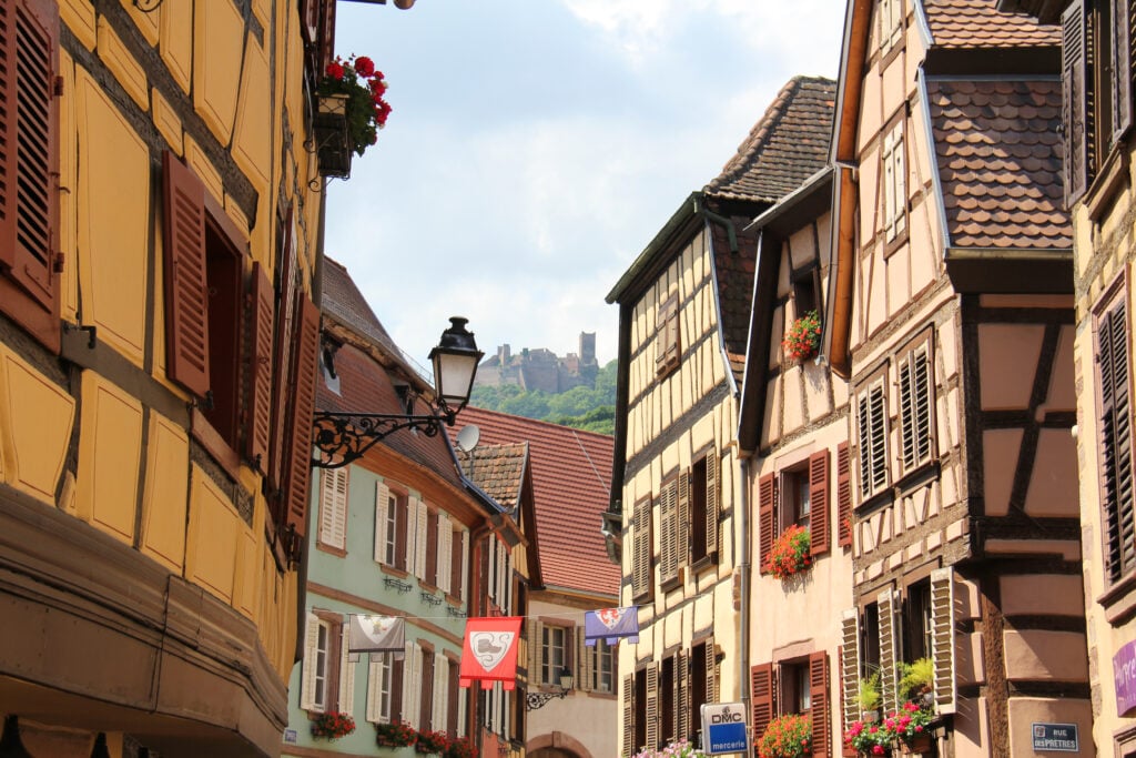 Vue sur le château depuis Ribeauvillé en Alsace