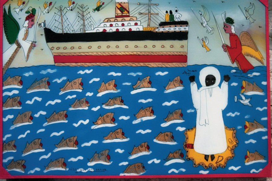 Un fixé sous verre, art populaire du Sénégal. Tom Pepeira - Iconotec
