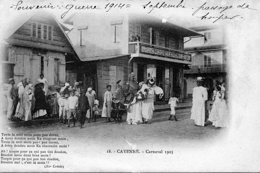 Chanson en créole sur une ancienne carte postale. Coll. Collectivité Territoriale de Martinique - Archives - AD972 2Fi 00637