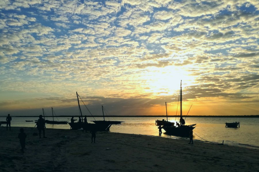 Coucher de soleil sur le petit port de Quirimba. Elisa Vallon