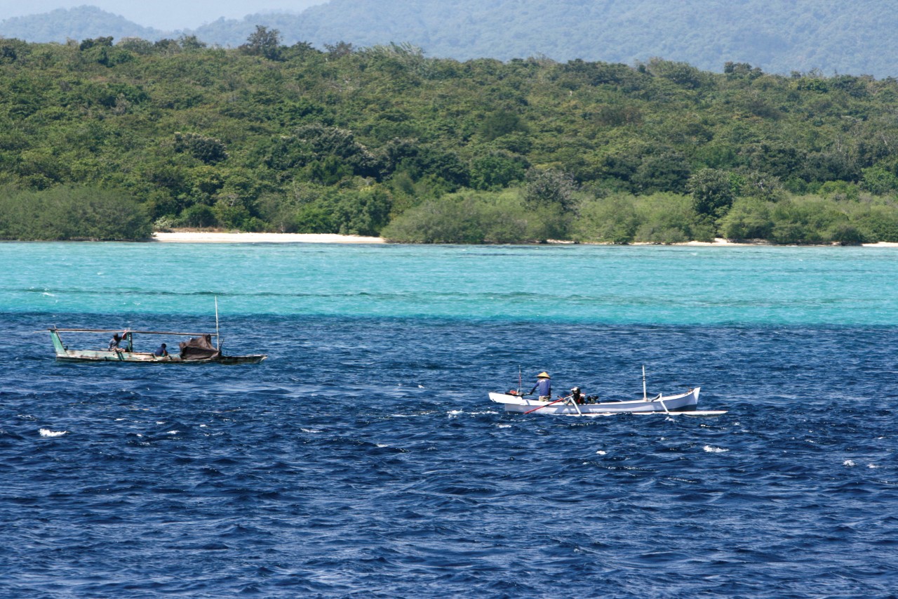 Le ferry longe les plages et les collines du parc national de l'Ouest de Bali.